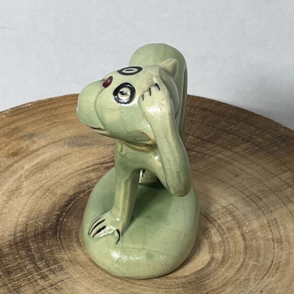 Art Deco Era VTG Made In Japan Green Celadon Bisque Ceramic Monkey Figurine - Picture 7 of 8